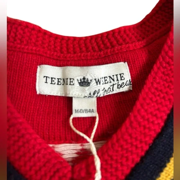 Teenie Weenie NWT All‎ That Bear Kawaii Red Fair Isle Knit Sweater Sz S Varsity